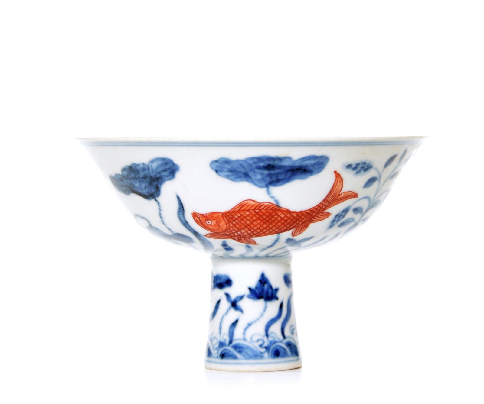 A Chinese Blue and Iron-Red 'Pond' Stem Bowl (1 of 6)