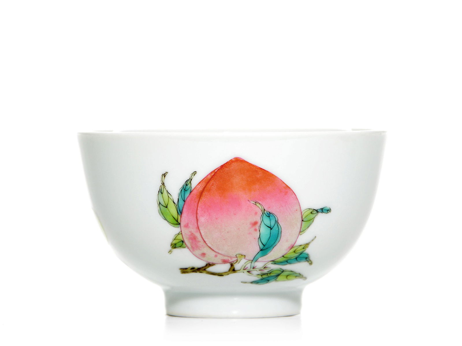 A Very Fine Chinese Famille Rose Cup: Finely potted deep sides painted in bright enamel and decorated with fruiting sprays of peaches, pomegranates and apricot, Yongzheng mark on base D: 10 cm