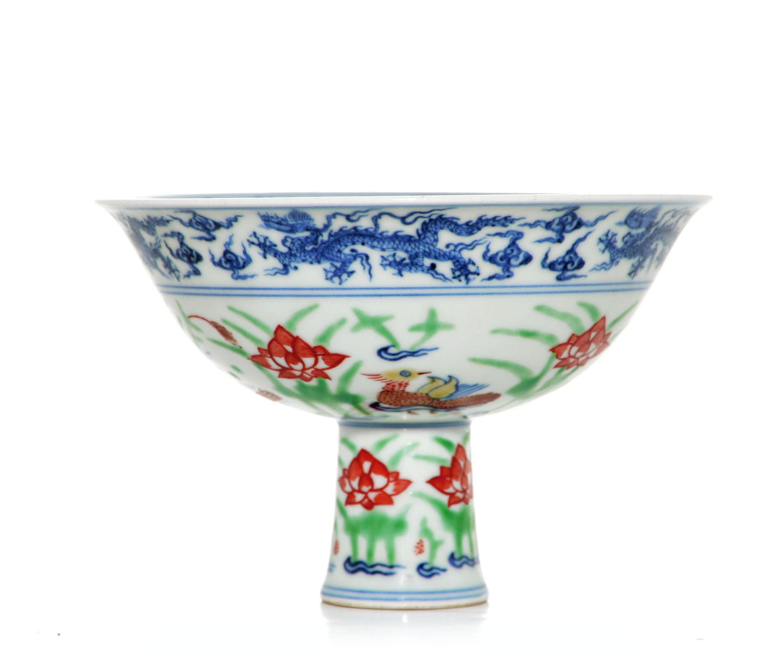 A Fine Sino-Tibetan 'Wucai' Porcelain Stem Cup (1 of 14)
