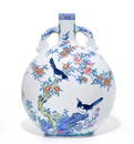 A Superb Chinese Doucai 'Quail' Moon Flask Vase