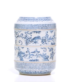 Rare Chinese Blue and White 'Windswept' Porcelain Box