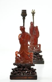 Very Fine Pair of Chinese Amber Figures Lamp