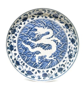 A Large Yongle-Style Blue and White 'Dragon' Dish