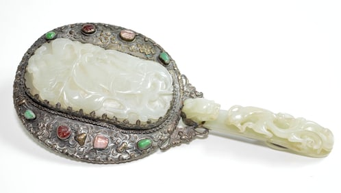 Large Chinese Jade-Mounted Mirror