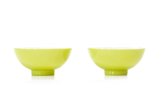 Pair of Chinese Lemon-Yellow Enamel Tea Cups