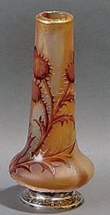 Glass Vase: Tubular vase with a swollen base on a silver-mounted annular heel.H: 22 cm