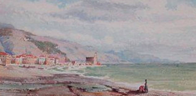 Watercolor Paint: Scene of Spain coastL: 33 cm