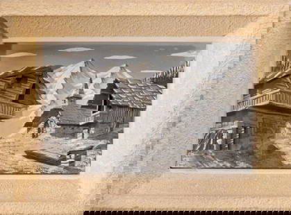 Framed Wooden Craft: Carved and painted wood 22.5 x 35 cm