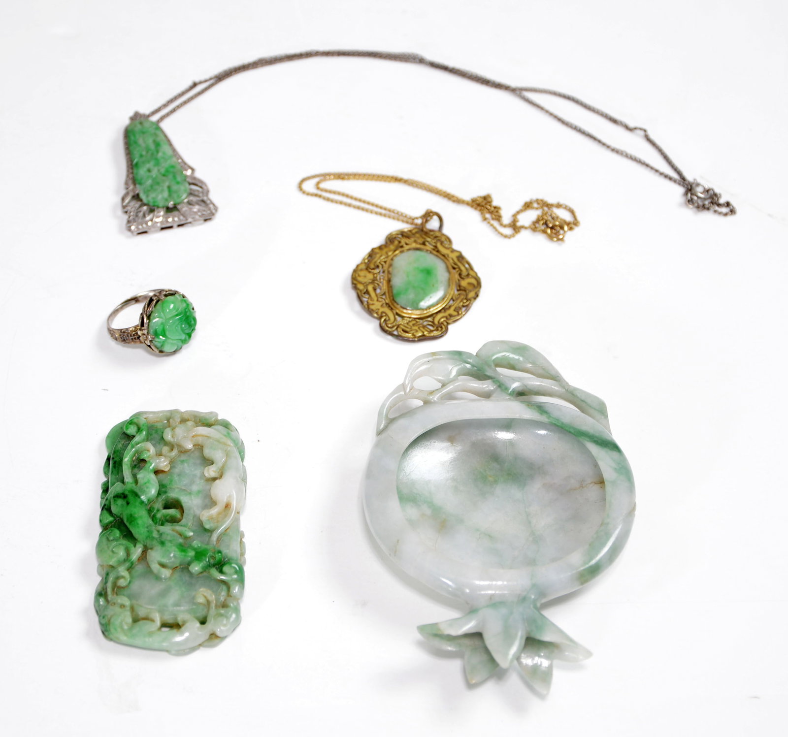 Group of Jadeite Items: Qing dynasty. Jadeite Washer Length: 4 1/4 in, 11 cm