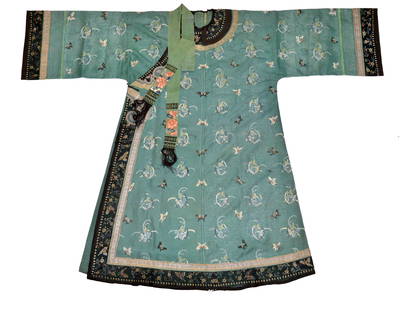 Chinese Imperial-Gauze 'Orchid' Robe: Qing dynasty. Robe: W: 76 IN, 193 CM, Ribbon: L: 82 in, 208 cm Private collection of an important estate, Dallas, Texas. Lot 22306, 22321, 22322, 22323, 22325, 22326, 22327, 22328, 22329, 22330, 22333