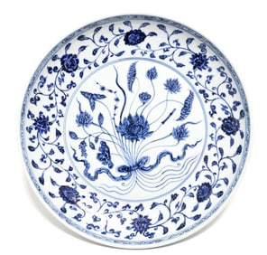 Large Chinese Blue and White Lotus Plate
