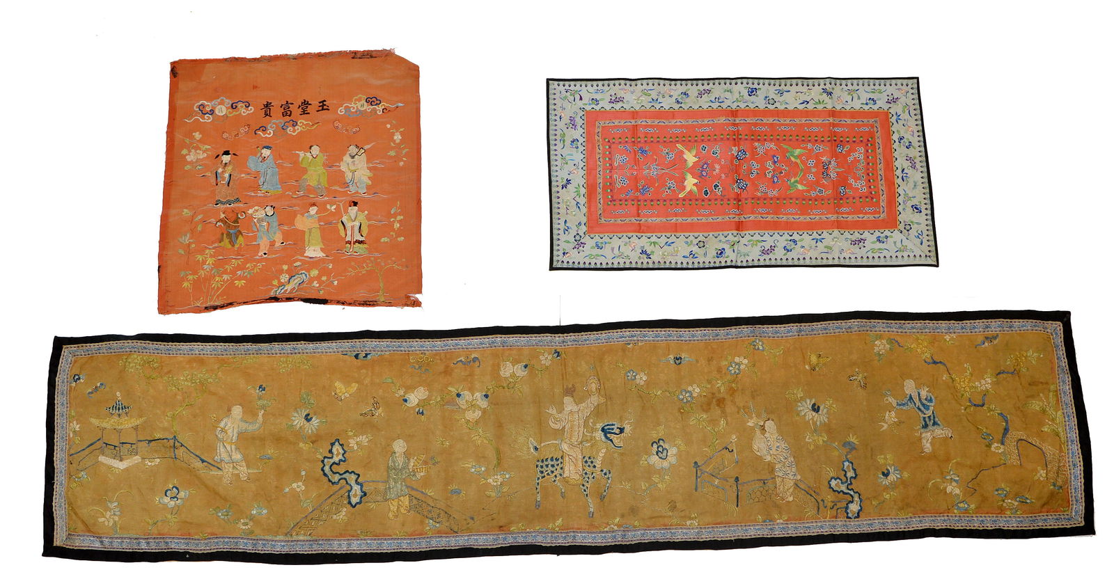 Group of Chinese Silk Panels: 19th centuryLargest: L: 194 CM, 76 1/2 IN, W: 44 CM, 17 1/4 IN