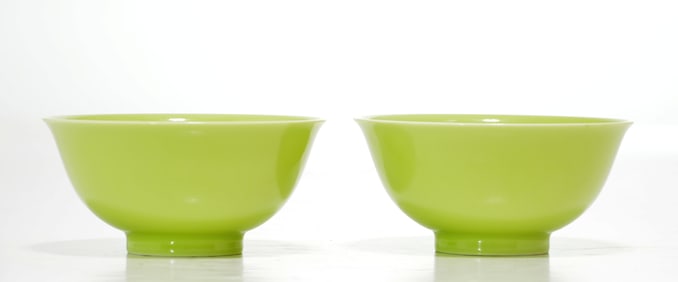 Pair of Chinese Lime-Green Bowls