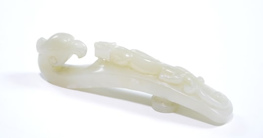 Rare and Large Chinese 'Phoenix and Dragon' Jade Belt Buckle