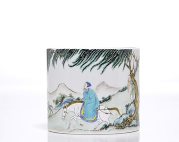 Chinese Famille Rose 'Snow Scene' Brush Pot