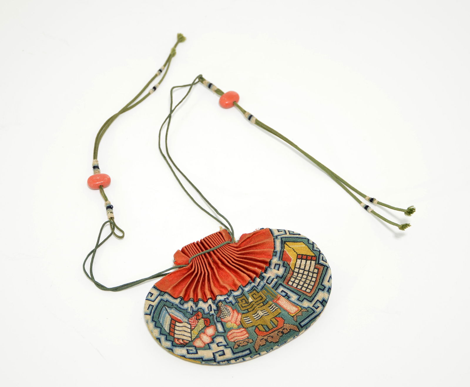 Chinese Imperial Fabric Pouch: Forbidden stitches. 19th century L: 11 cm Private collection of an important estate, Dallas, Texas. Lot 22972, 22976, 22979, 22981, 22983, 22989, 22991,22998, 22999 Lot 23002, 23005, 23008, 23009, 230