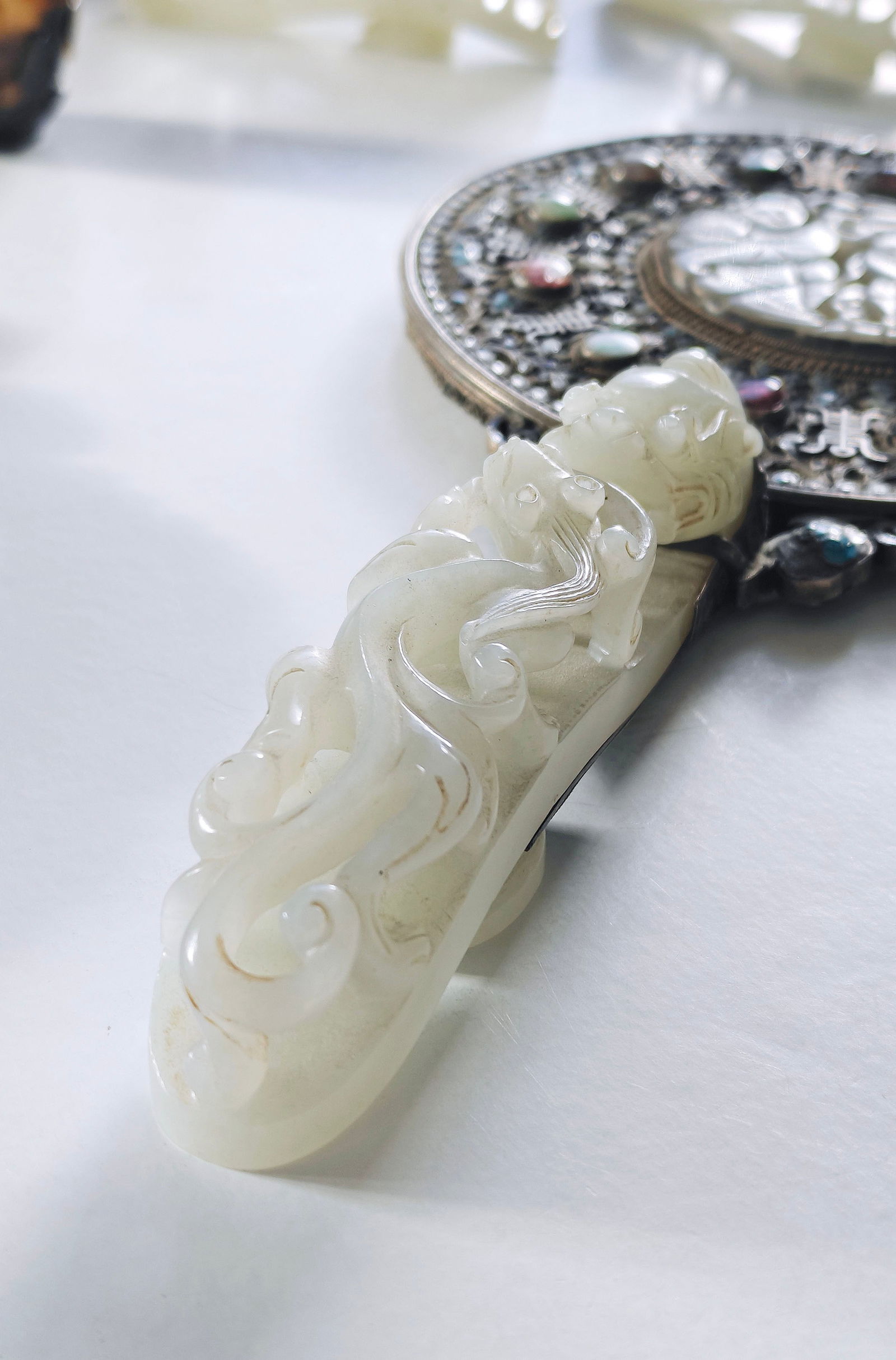 Chinese Jade-Inlay Mirror - 14