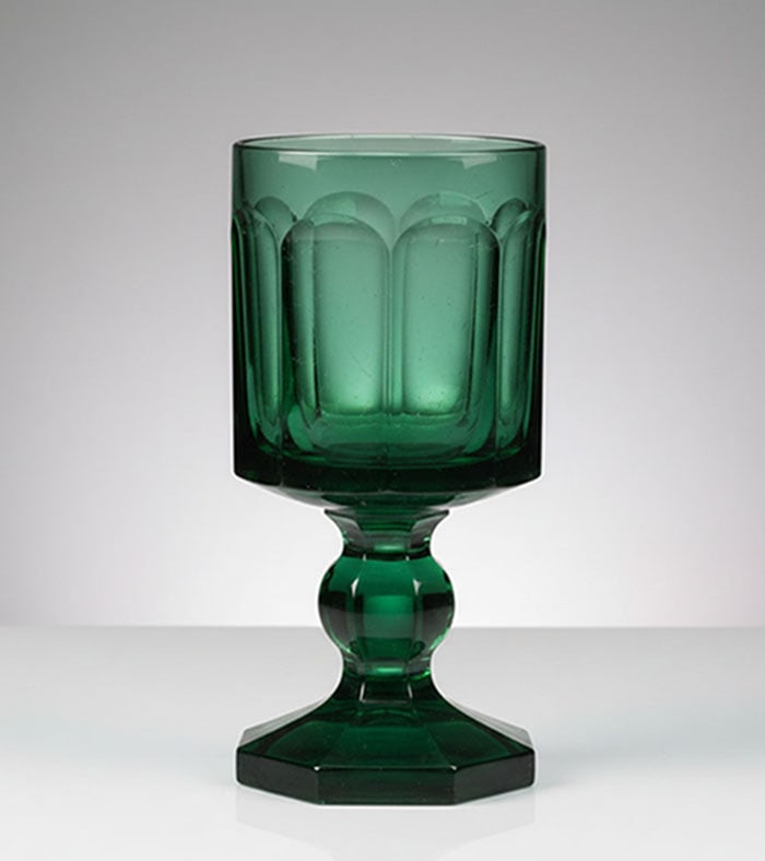 Emerald Green Paneled Glass Goblet (1 of 1)
