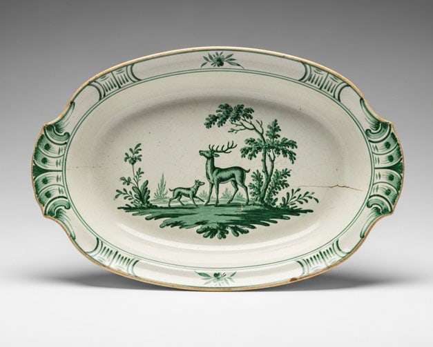 Porcelain Dish: Hall mark on base, L: 25 cm