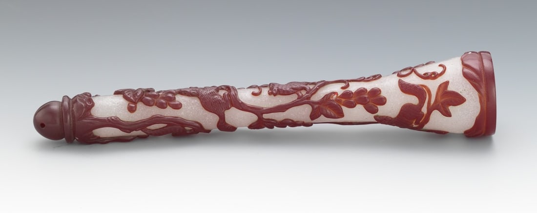 Chinese Ruby-Overlay Glass Brush Handle - 10