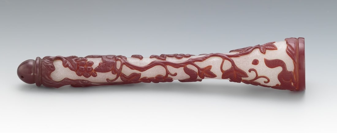 Chinese Ruby-Overlay Glass Brush Handle - 11