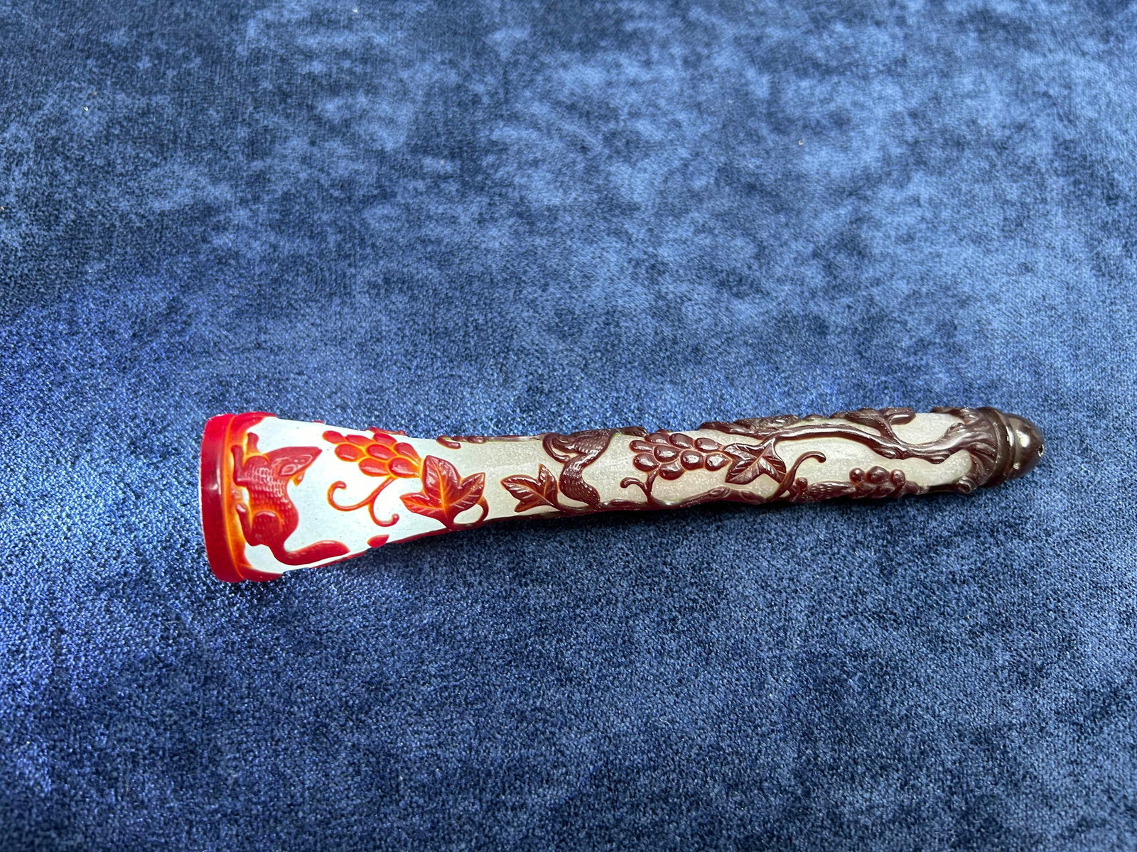 Chinese Ruby-Overlay Glass Brush Handle - 12