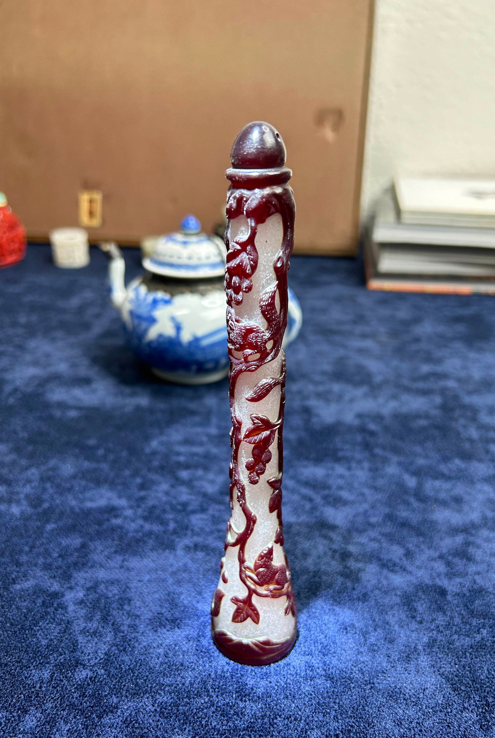 Chinese Ruby-Overlay Glass Brush Handle - 13