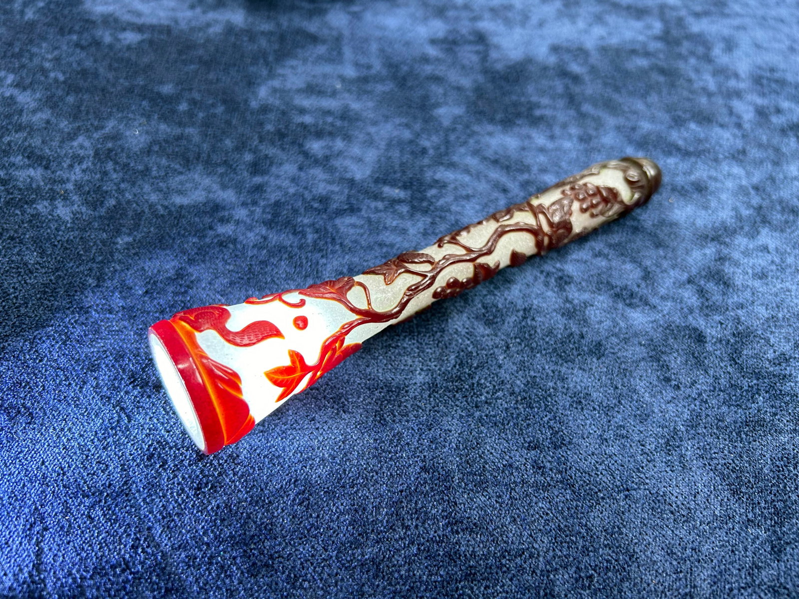 Chinese Ruby-Overlay Glass Brush Handle - 14