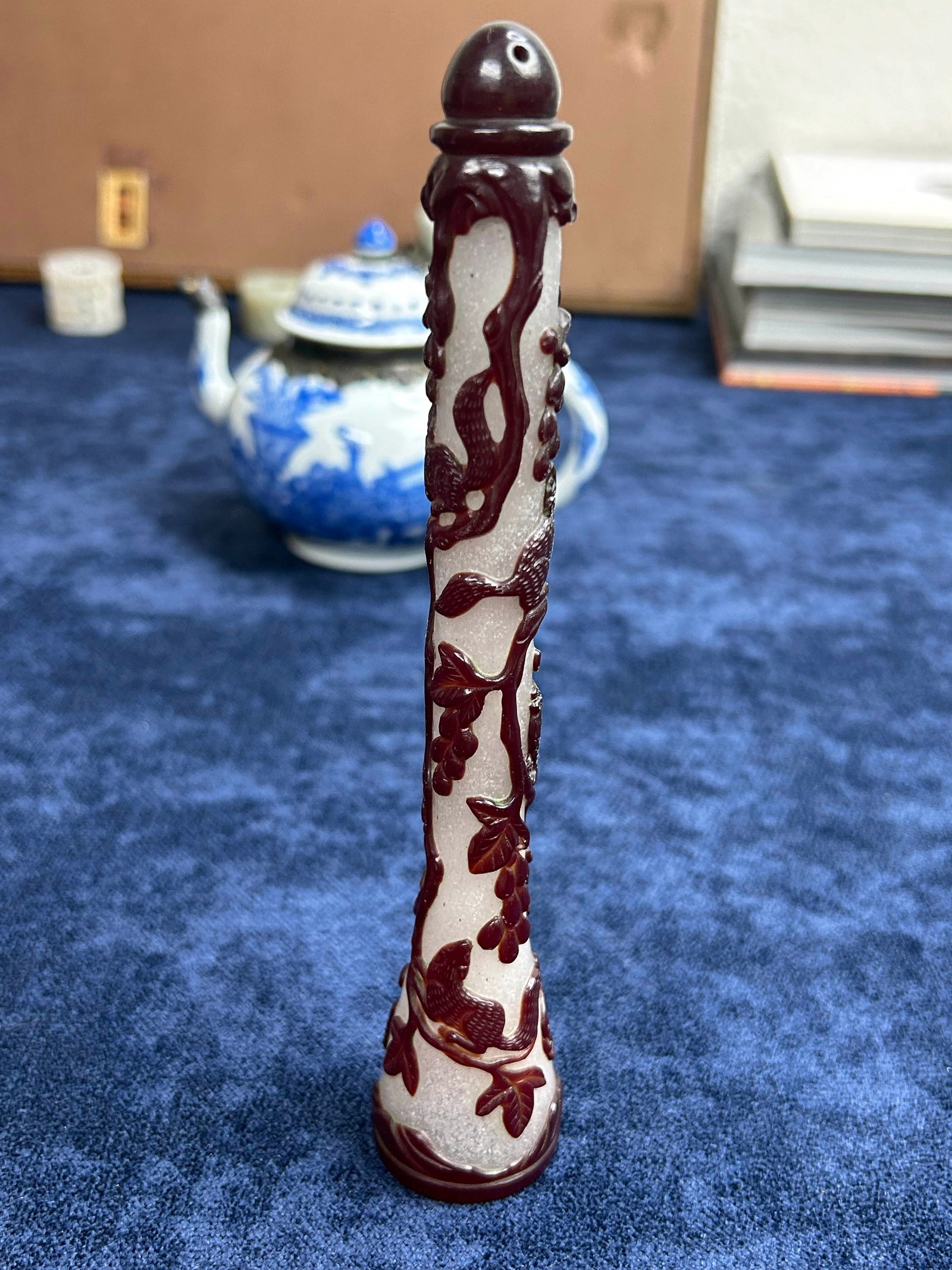 Chinese Ruby-Overlay Glass Brush Handle - 4