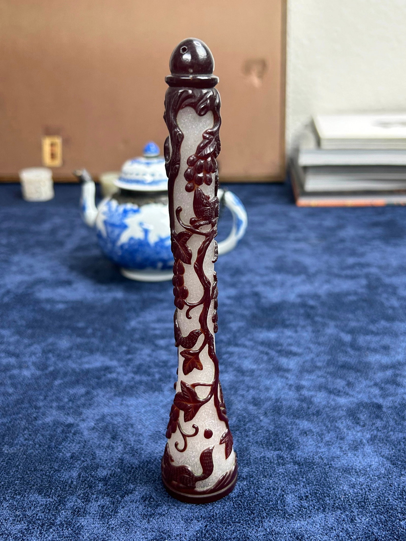 Chinese Ruby-Overlay Glass Brush Handle - 5