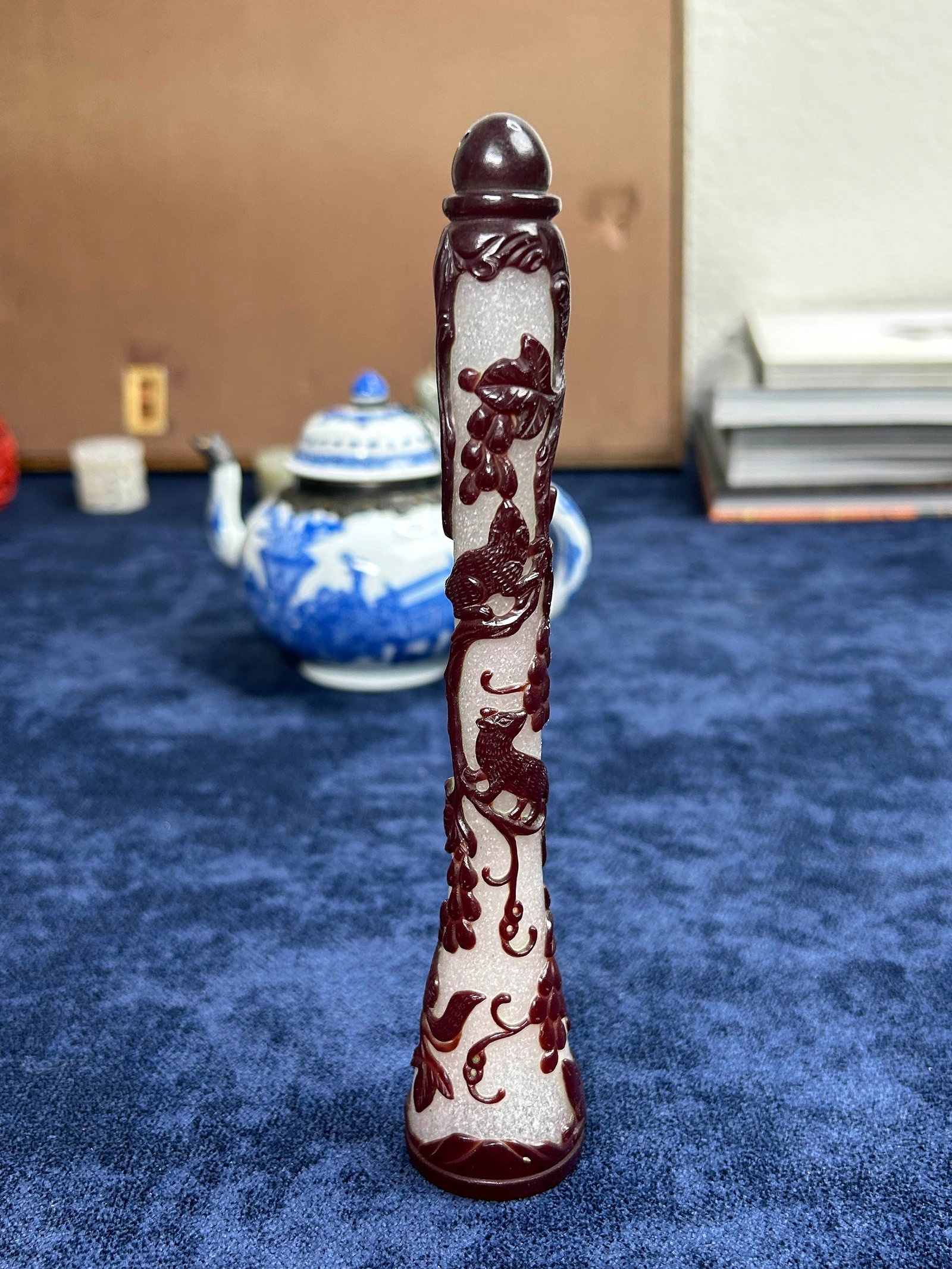 Chinese Ruby-Overlay Glass Brush Handle - 6