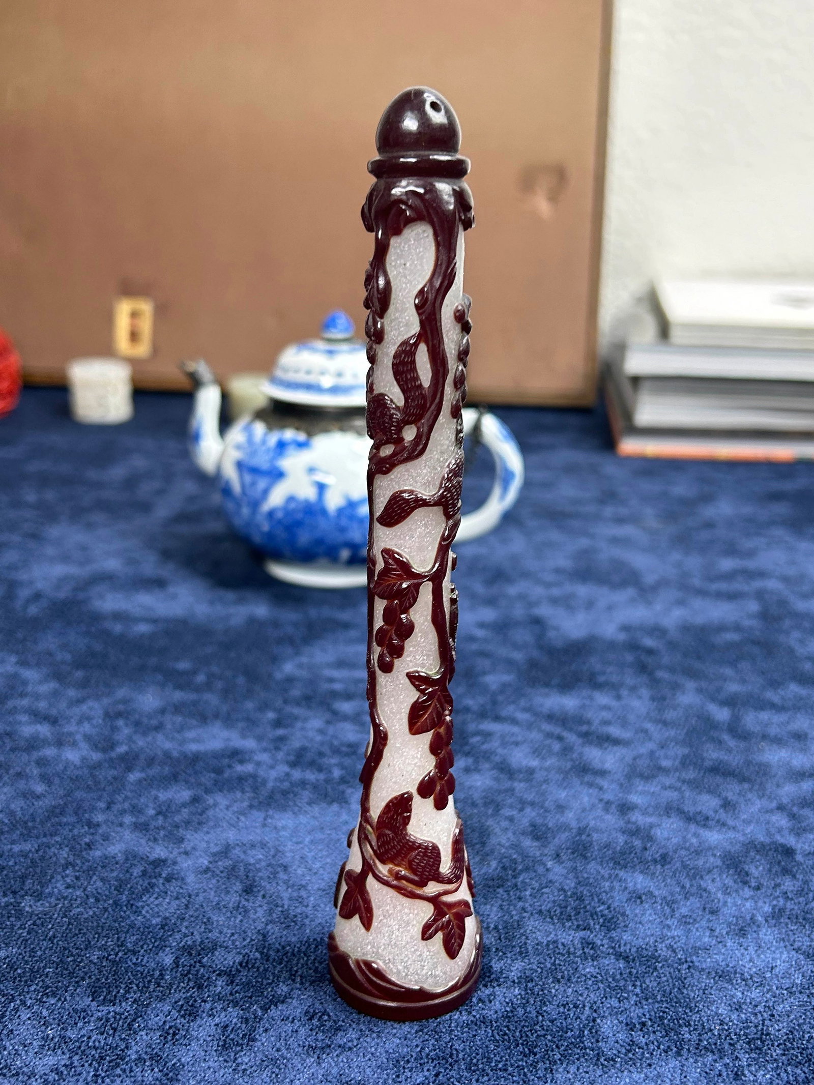Chinese Ruby-Overlay Glass Brush Handle - 7