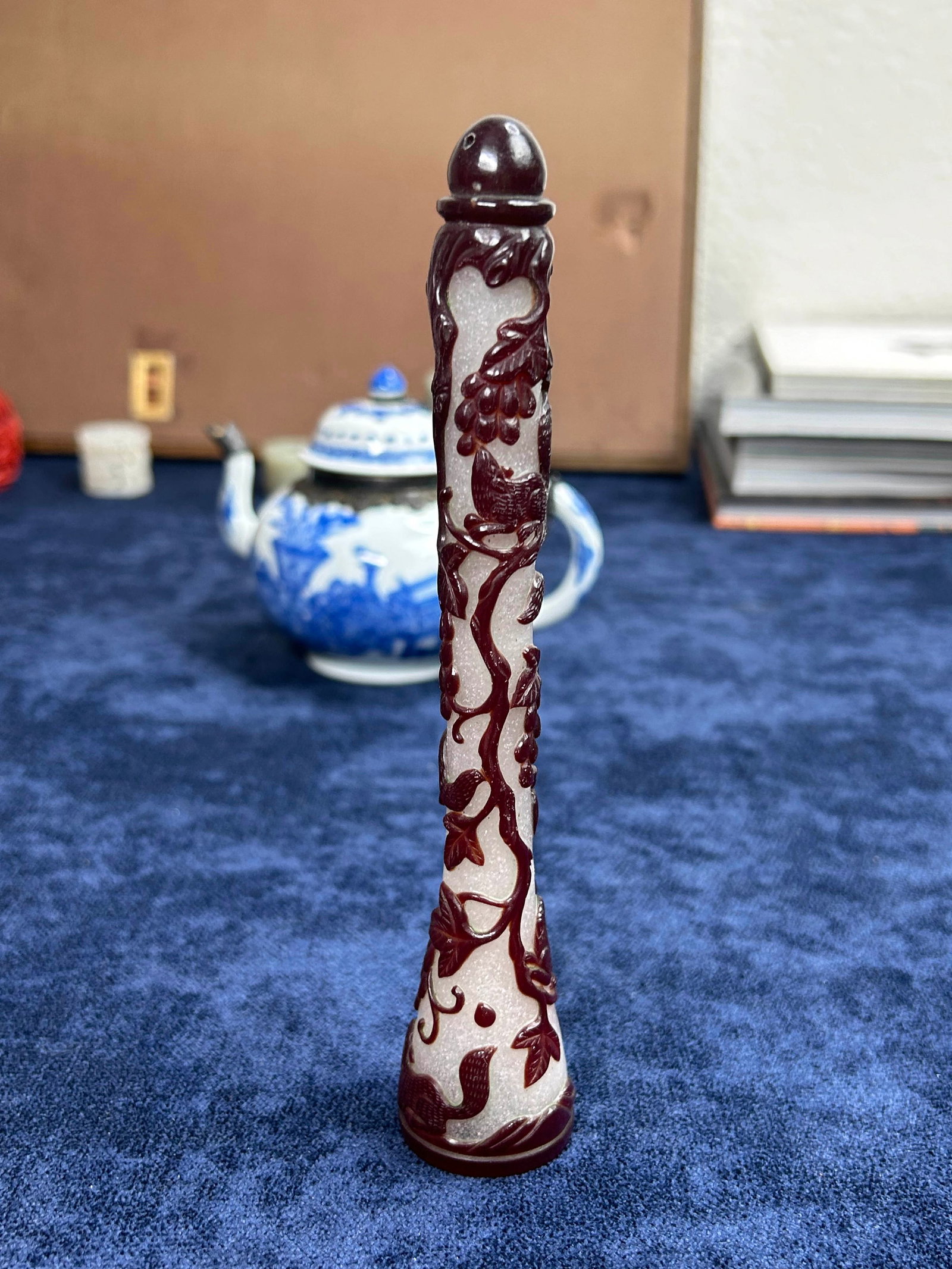 Chinese Ruby-Overlay Glass Brush Handle - 8