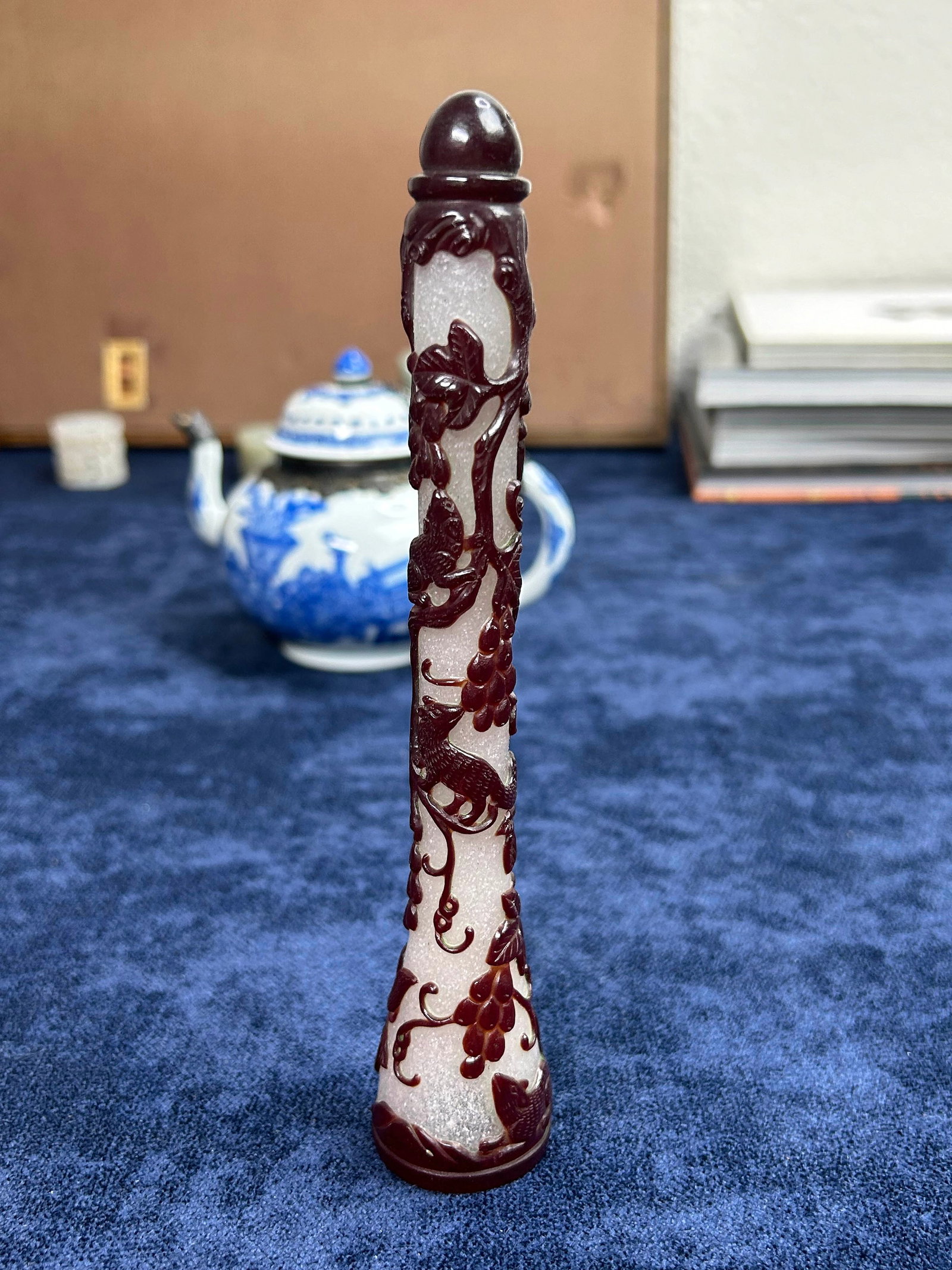 Chinese Ruby-Overlay Glass Brush Handle - 9