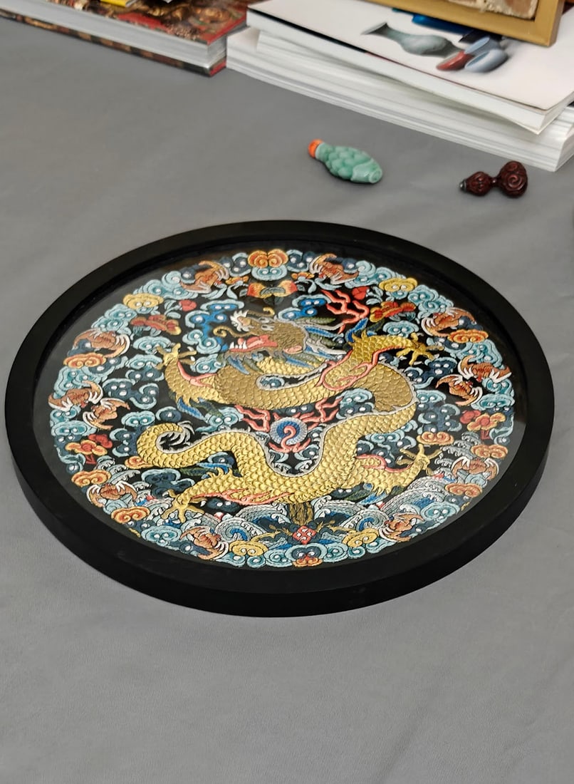 Chinese Embroidered Dragon Roundel - 2