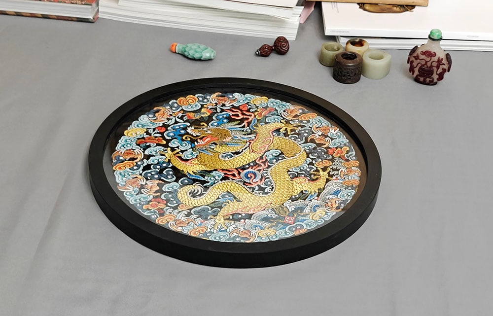 Chinese Embroidered Dragon Roundel - 3
