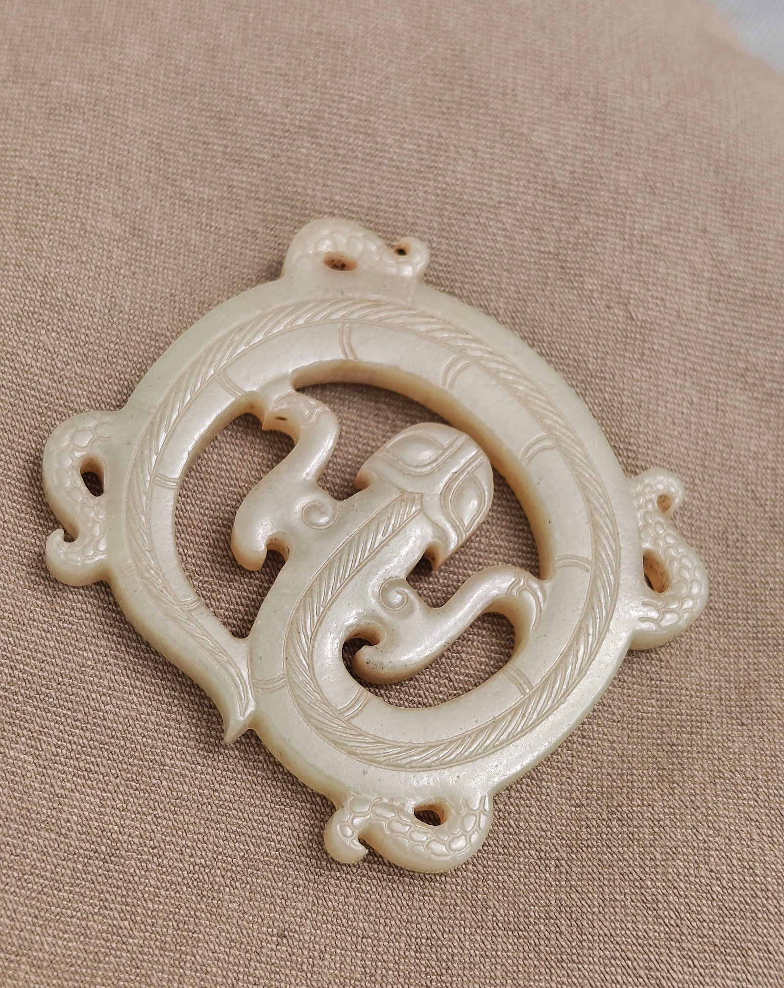Chinese Jade Openwork Dragon Pendant - 9