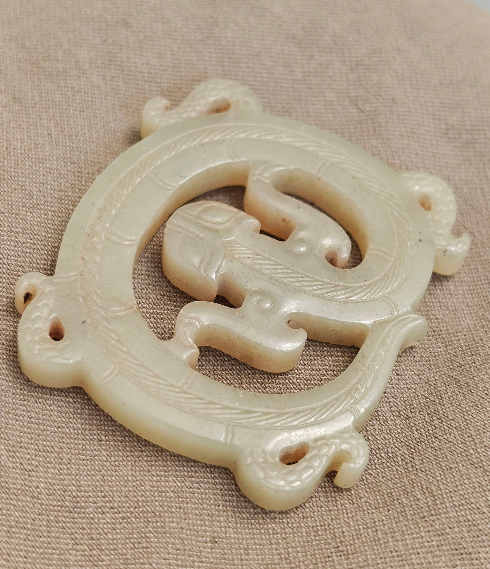 Chinese Jade Openwork Dragon Pendant - 10