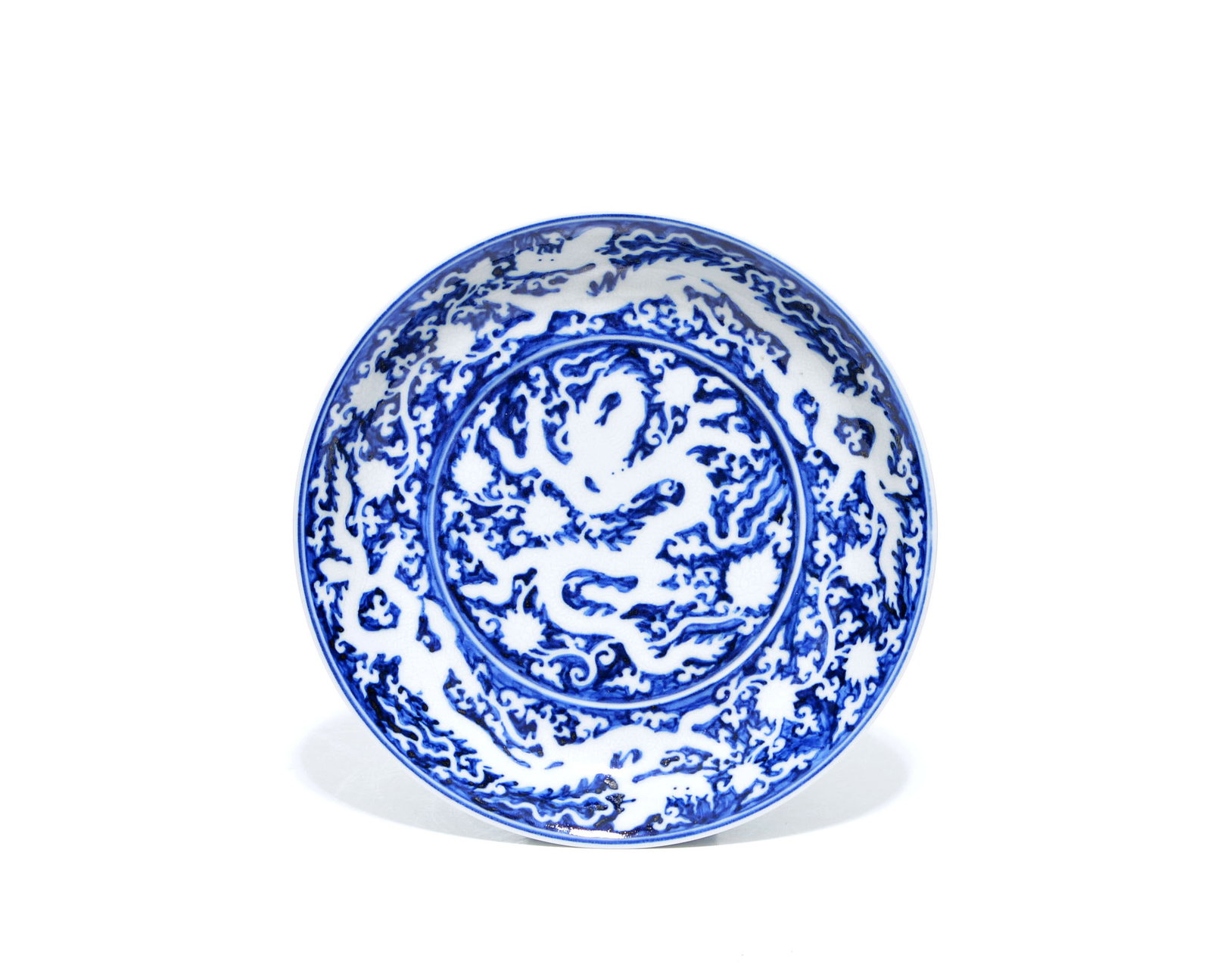 Rare Chinese Reverse Blue and White Dragon Plate (1 of 16)