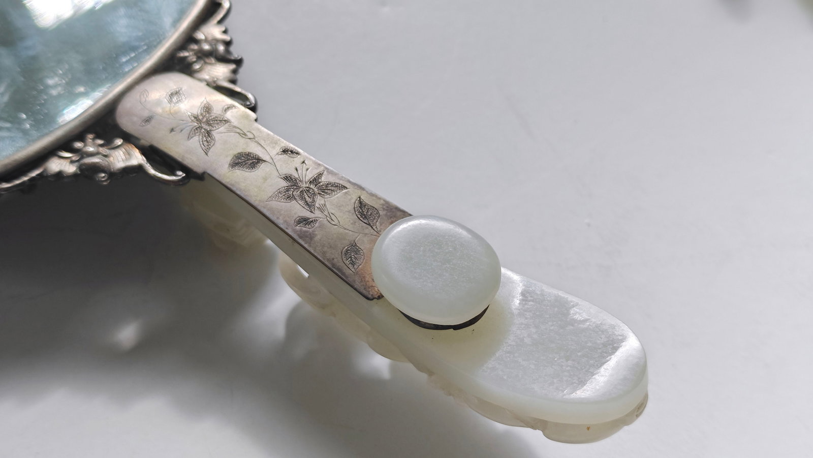 Chinese Jade-Mounted Hand Mirror - 7