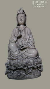 3041 CHINESE ANTIQUE PORCELAIN BLANC-DE-CHINESE DEHUA GUANYIN: THIS ITEM H: 10.5 in/27 cm W: 5 in/12.5 cm D: 4 in/10 cm Weight: FEATURES 1. Marked with Chinese characters DE HUA and signed ??? ?HE CHAO ZONG 德化/