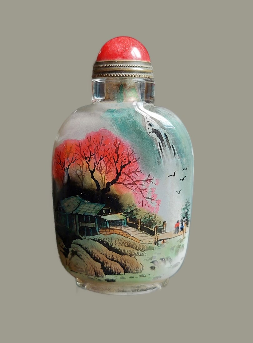 CHINESE ANTIQUE INSIDE PAINTED PEKING GLASS SNUFF BOTTLE LANDSCAPE BY DING ERZHONG (1 of 7)