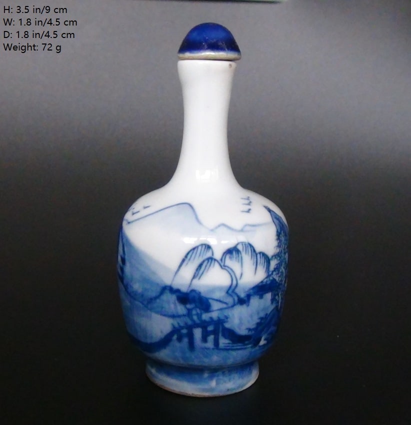 OLD CHINESE ANTIQUE PORCELAIN SNUFF ROUND MARKED: THIS ITEM W: 1.8 in/4.5 cm D: 1.8 in/4.5 cm Weight: 72 g FEATURES 1. Marked with a piece of leaf, birds, snow, and mountain. 2.The style of Kang Xi. 3. Old..