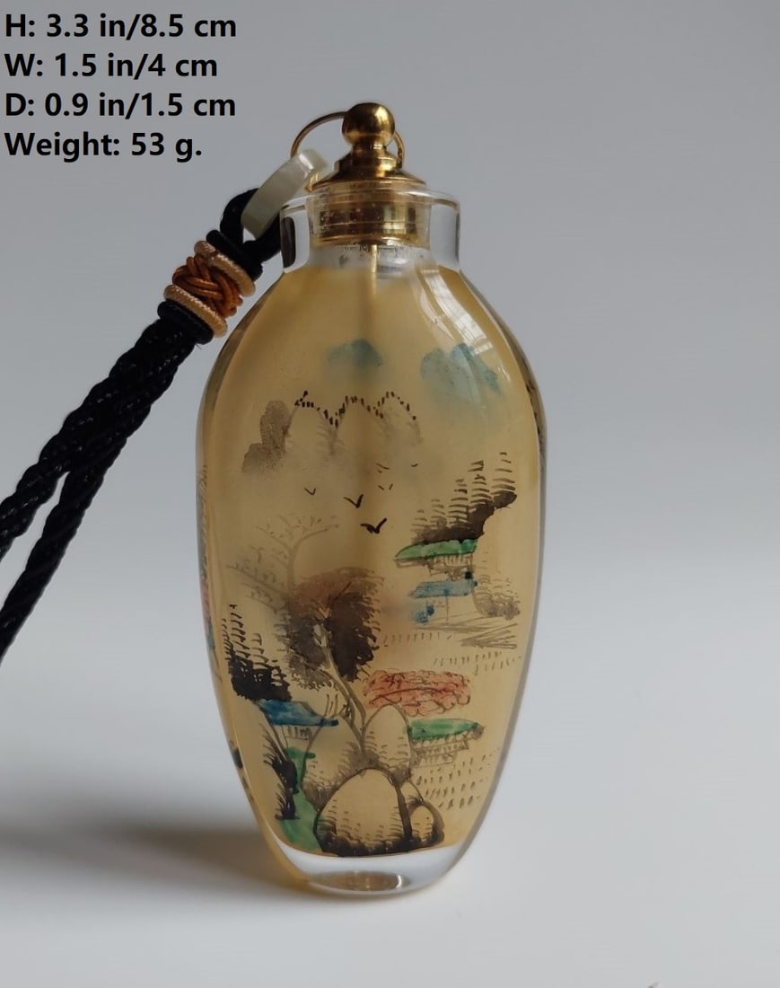 CHINESE ANTIQUE INSIDE PAINTED PEKING GLASS SNUFF BOTTLE LANDSCAPE SCENERY (1 of 7)