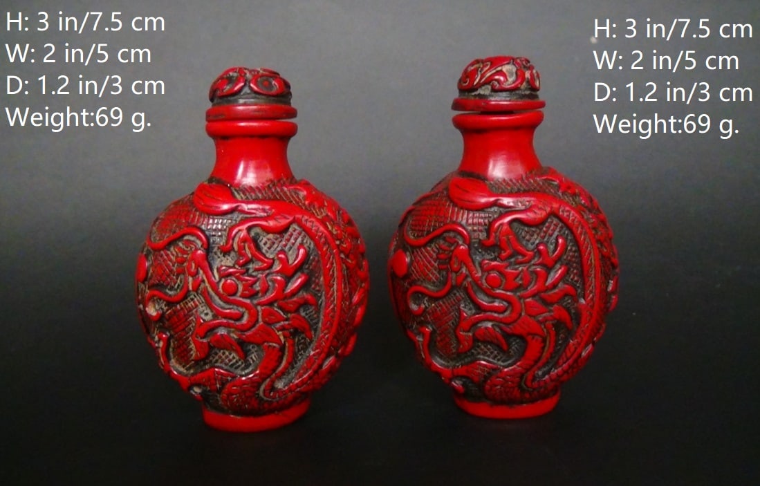 PAIRE OF CHINESE ANTIQUE RED SNUFF BOTTLES (1 of 7)