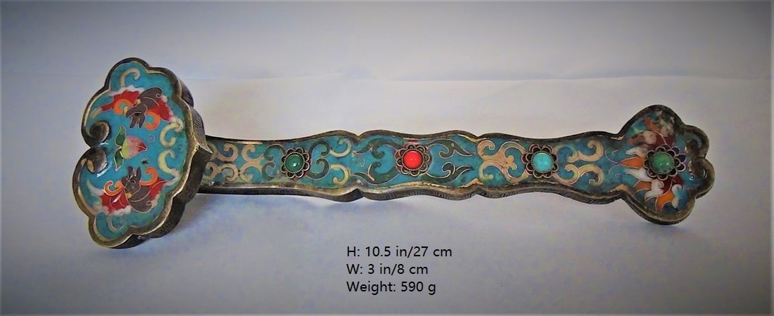 CHINESE ANTIQUE COPPER CLOISONNE ENAMEL RU YI (1 of 12)