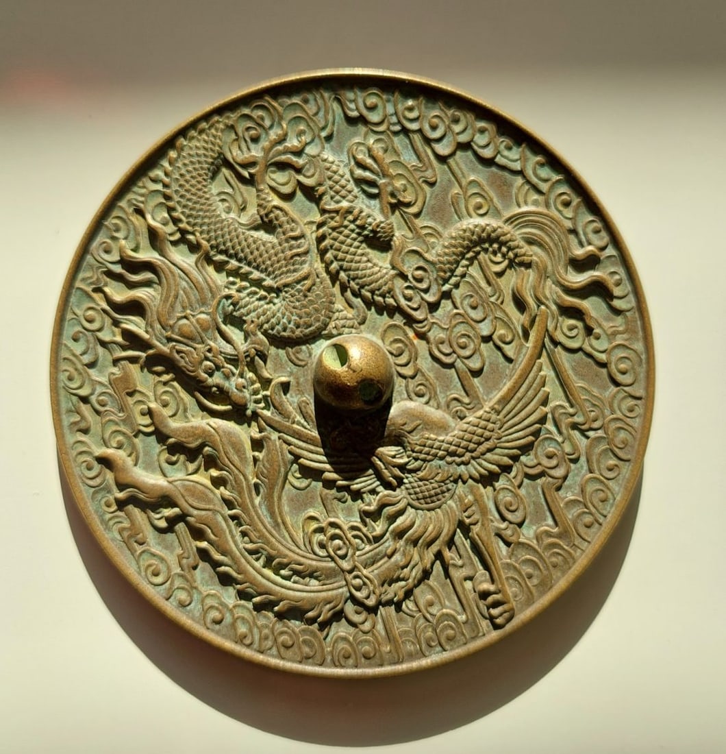 CHINESE ANTIQUE DRAGON AND PHOENIX BRONZE MIRROR L (1 of 5)