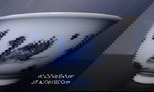 SPECIAL CHINESE ANTIQUE WHITE BLUE SMALL BOWL: THIS ITEM H: 2.3 in/5.4 cm W: 4.2 in/10.3 cm D: 4.2 in/10.3 cm Weight: FEATURES  1. Hand painted ducks, folowers, and water waves. 2. The pictures taken by a special equipment show the details that un