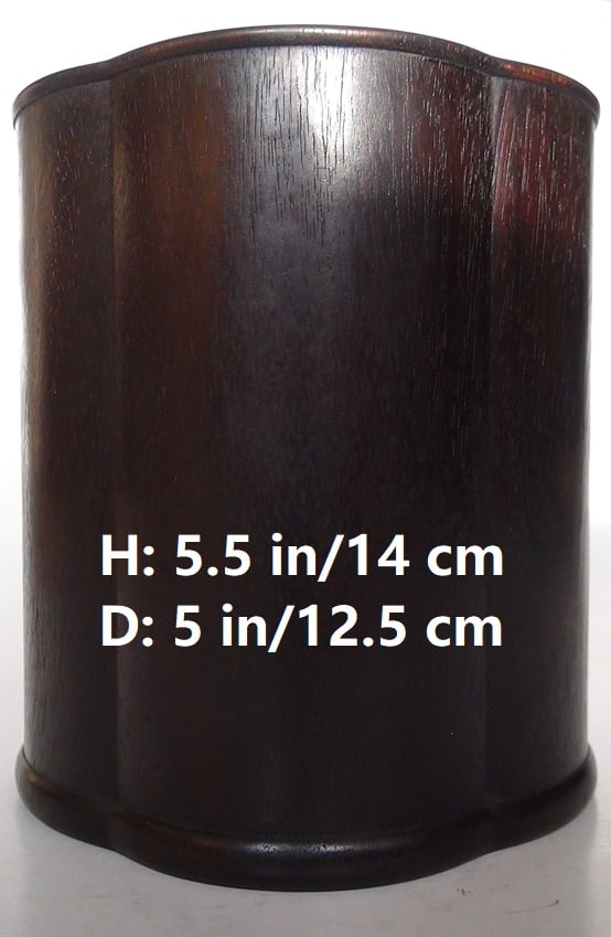 CHINESE ANTIQUE NATURAL BLOOD SANDALWOOD BRUSH POT: THIS ITEM H: 5.5 in/14 cm D: 5 in/12.5 cm Weight: FEATURES 1. Hand carved and shaped in lotus petals. 2. Special hard wood. 3. Old.