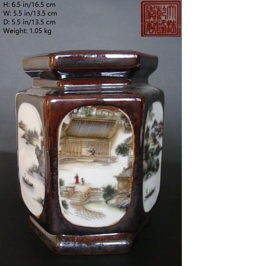 CHINESE ANTIQUE OCTAGAN PORCELAIN BRUSH POT QIAN LONG: THIS ITEM H:6.5 in/16.5 cm W: 5.5 in/13.5 cm D: 5.5 in/13.5 cm Weight: 1.05 kg. FEATURES 1. Marked DA QING QIAN LONG NIAN ZHI. QIAN LONG NIAN: 1736-1796. 2. Six sides were decorated with six pictures
